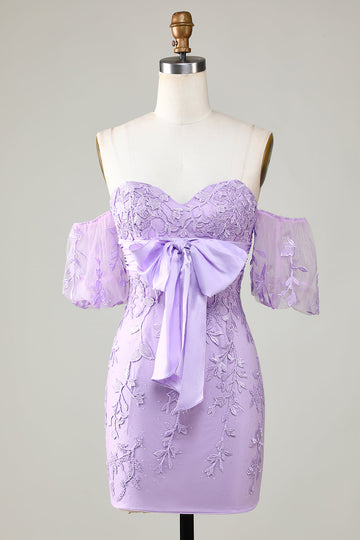 Bodycon Sweetheart Purple Short Homecoming Dress con Bowknot